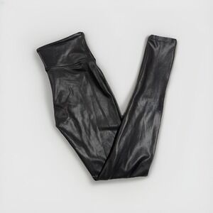 SPANX Faux Leather Leggings Women's Size Small Black Shiny Coated Shaping Pants